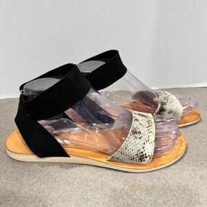 Cocobelle Luella Leather Snakeskin Print Elastic Strap Sandals 7.5